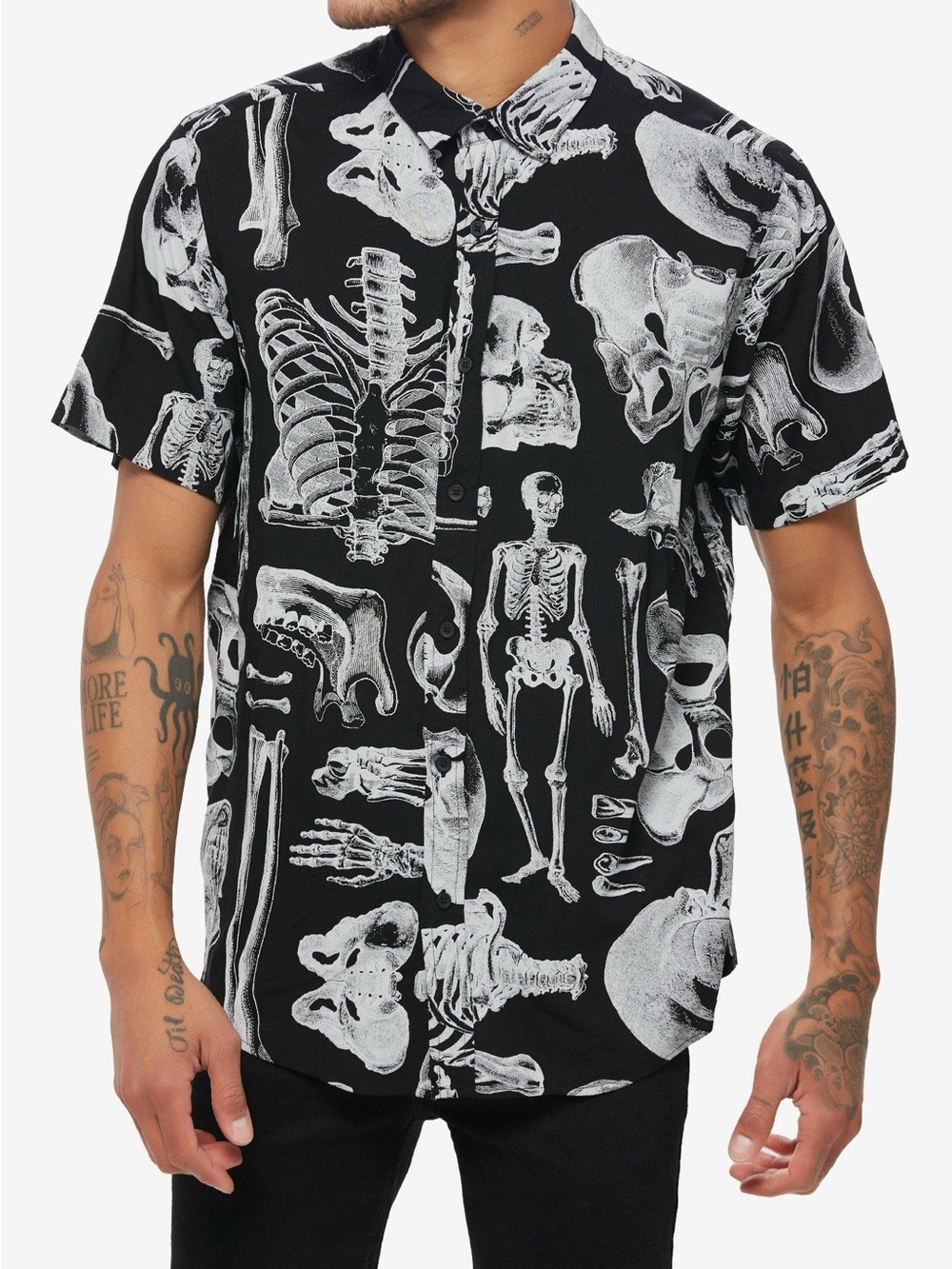Hot Topic Skeleton Anatomy Allover Print Button Shirt